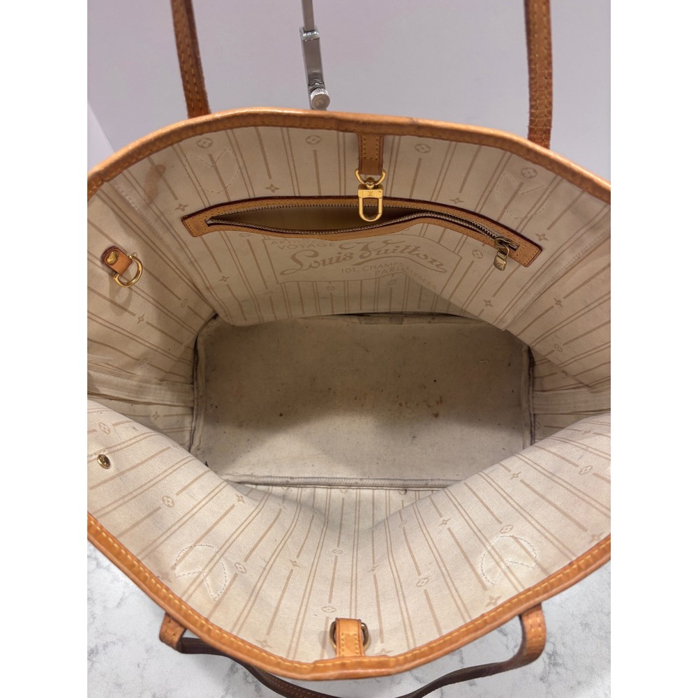Louis Vuitton Neverfull MM Damier Azur Canvas Tote Bag White Blue Shoulder Bag - Picture 3 of 16
